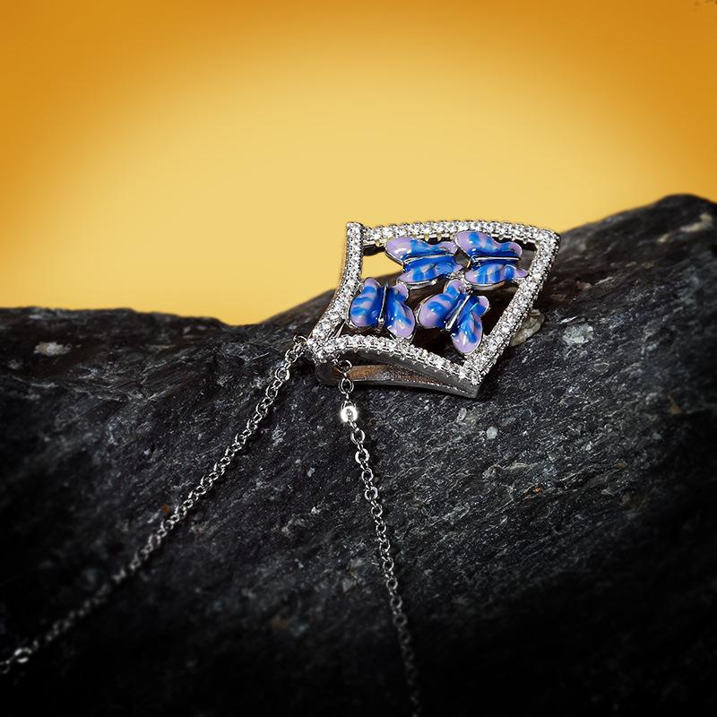 European and American Square Enamel Drop Glue Pendant Water Drop Shape Zircon Necklace