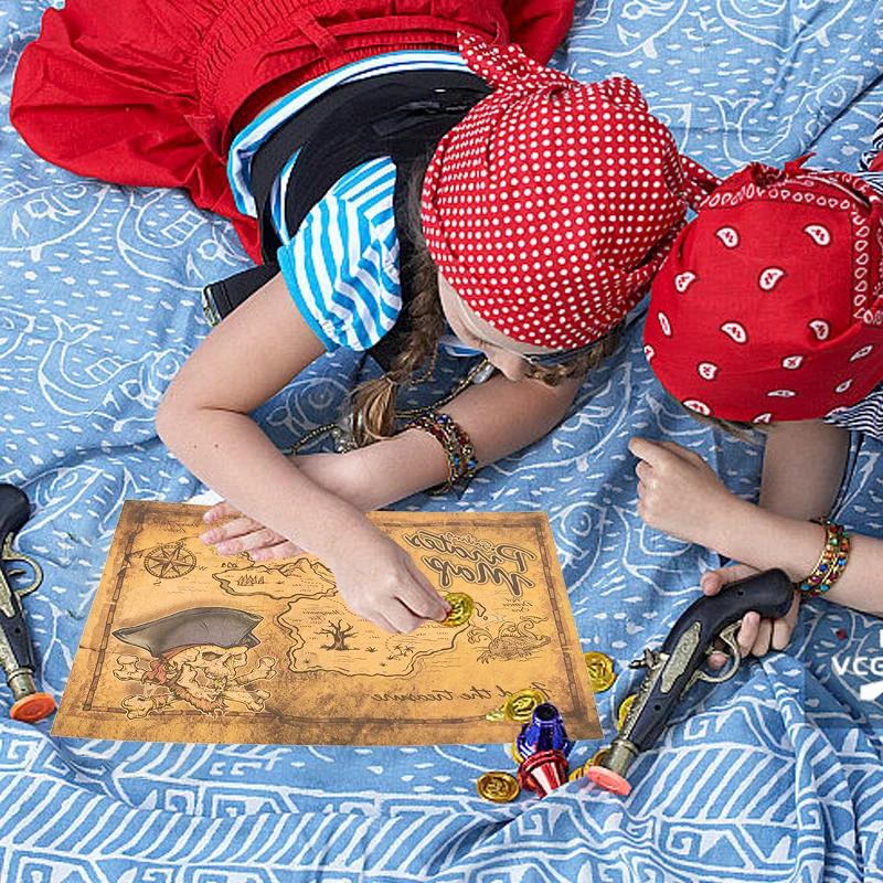 Mappa del Mar dei Caraibi Avventura Pirata Classica Vintage Vecchia Mappa del Mondo del Tesoro Decorazioni per Festa di Halloween Pirata Forniture Regalo per Bambini