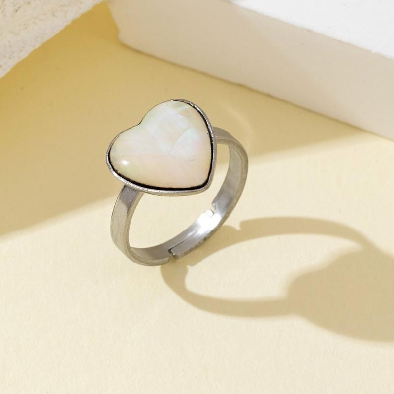 Stylish Adjustable Ring With Real Shell Inlay Sturdy Alloy Band Finger Accessory Perfect For Daily Wear And Gifts