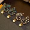 Vintage Set With Diamonds Peacock Pearls Tassel Earrings Court Style