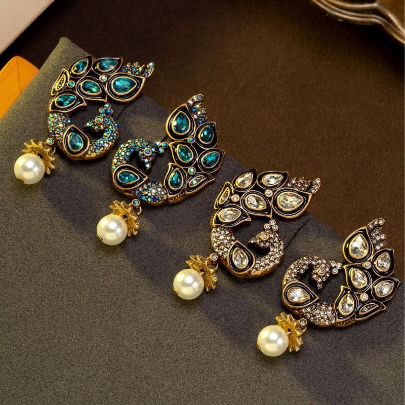 Vintage Set With Diamonds Peacock Pearls Tassel Earrings Court Style