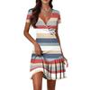 Women's Casual Fashion V-Neck Short Sleeve Patchwork Stripe Print Dresses