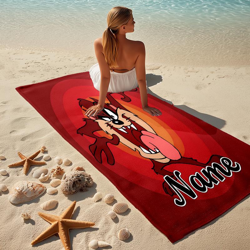 Custom Name Tazmanian Devil Stylish Digital Printing Beach Towel Quick‑Drying Absorbent Blanket for Beach Pool Gym Travel