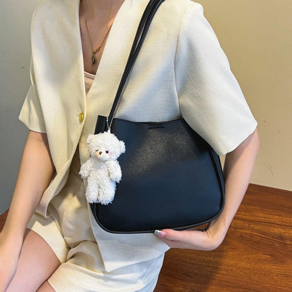 Solid Color PU Leather Shoulder Bag Soft Handbag Crossbody Bag Tote Bag  Shopping