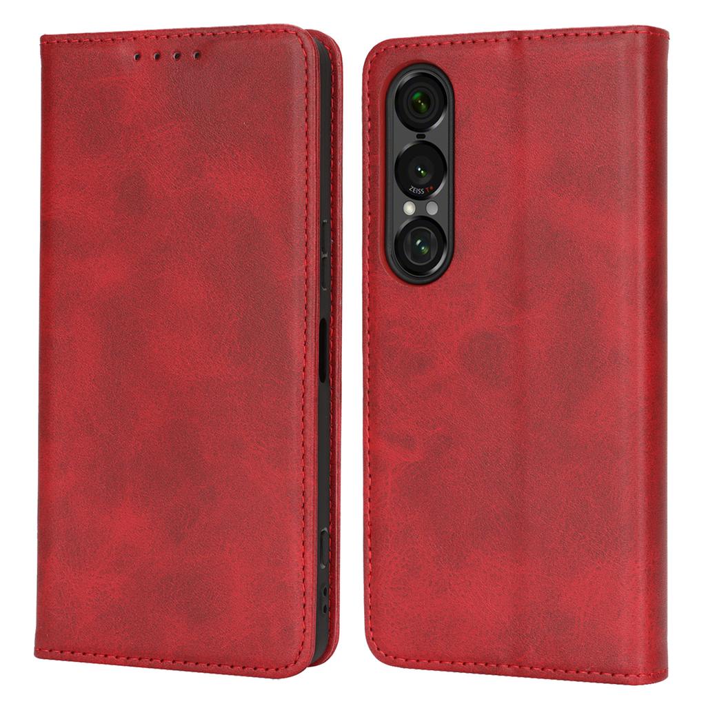 For Sony Xperia 1 VII Case PU Leather Calf Textured Magnetic Closing Smart Phone Cover