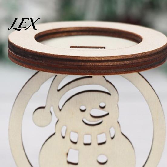 Small Candle Display Stand 3Pcs Christmas Wooden Holder, Detachable Tealight with Hollow Solid Wood Votive Carved Snowman/Bell/Candle Patterns, Rustic
