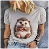 Unisex Polyester Summer Top The Little Hedgehog vs. The Heart Print Loose round Neck Short Sleeve Fashion for Astrology Lovers