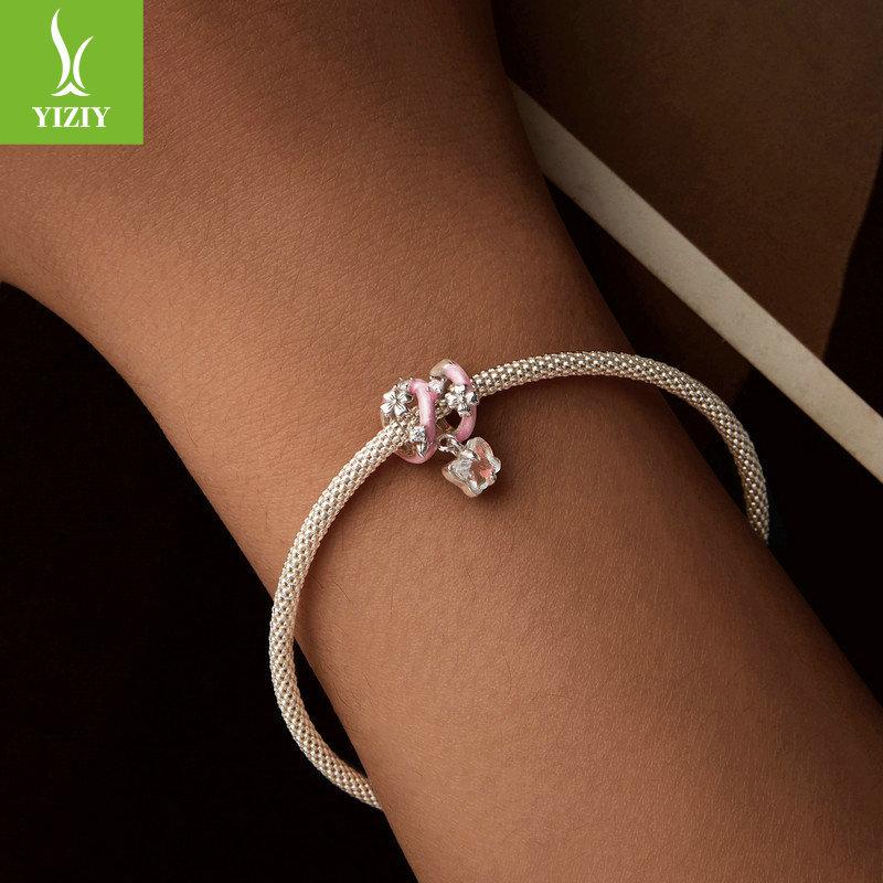 Pink Butterfly Love Flower Diy Pendant Accessories, Sweet And Elegant Butterfly S925 Sterling Silver Bracelet Beaded.