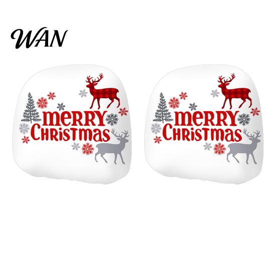 Funny Christmas Car Prints 2Pcs Headrest Covers, Elastic Holiday Printed Head Rest Cover, Fabric Seat Accessories Auto Pillow Protector for