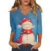 Ladies' Christmas Printed Fashionable Casual Seven Quarter Sleeved V-neck Top