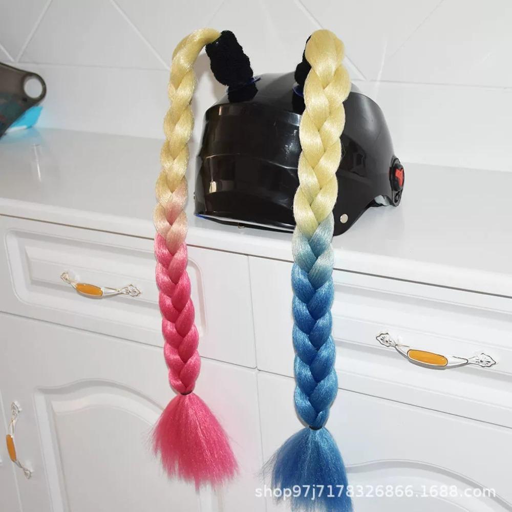 2pcs/pair New Motorcycle Helmet Braids Woman Braids Wig For Motorbike Helmets 164 colors Twist Dual Pigtail Ponytail With Sucker