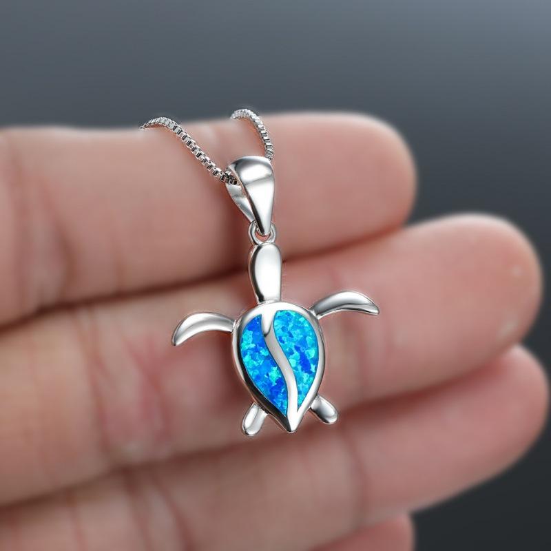Wish European and American Style Rose Gold Single Turtle Opal Pendant Necklace Simple Cartoon Collarbone Chain