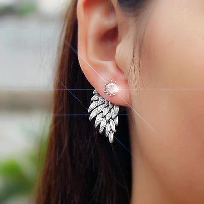 Retro 3D Angel Wing Feather Diamond Alloy Earrings