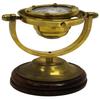 12.7 Cm Gimbaled Brass Compass with Wood Base Nautical Table Top Office, Home Decor Study Room Gifting