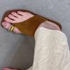 Sheepskin Version~ Retro Suede Metal Cover Toe Flip-flops Women's Outer Wear 2025 Summer Fashion Casual Flats