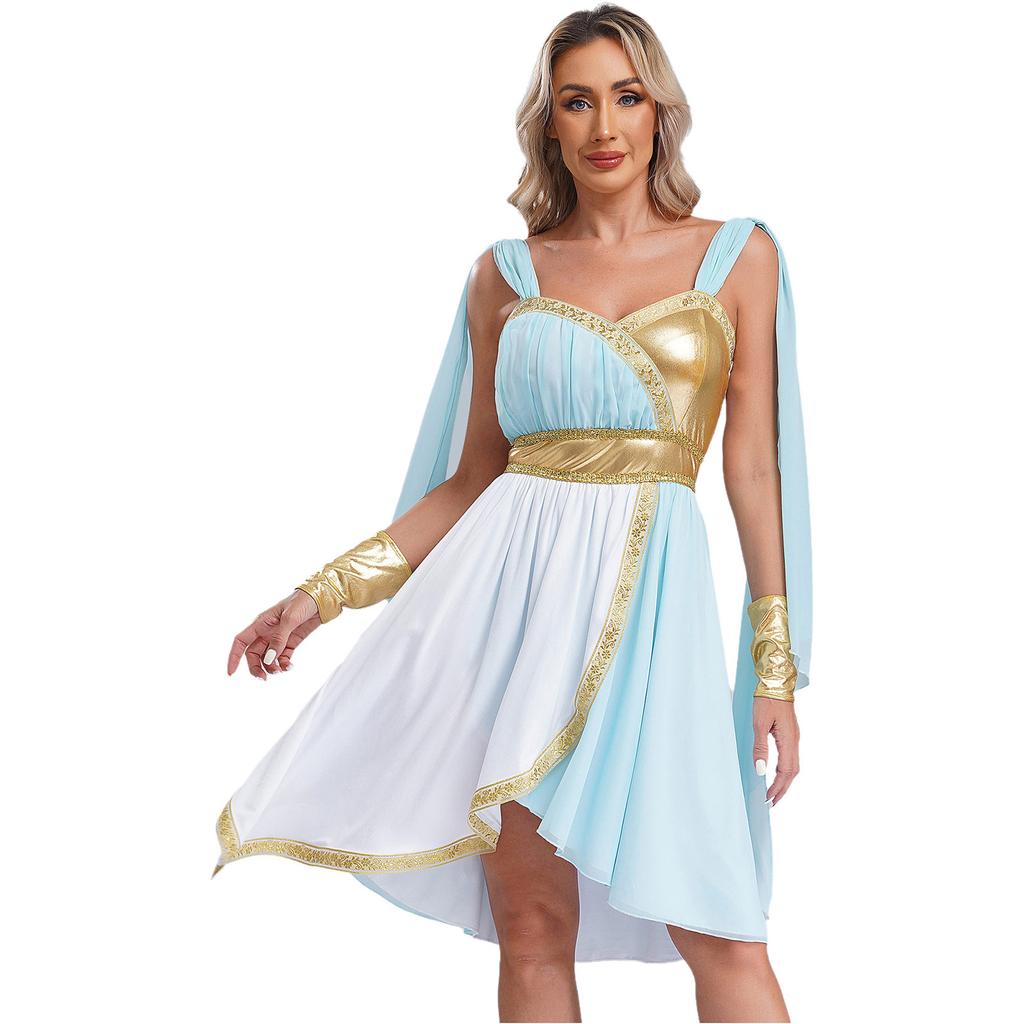 Womens Irregular Hem Chiffon Dress Gold Stamped Design Sleeveless Style Hidden Zipper Cuffs Party Performance Gown