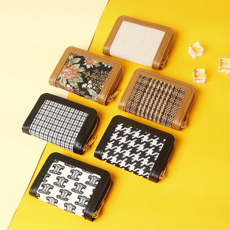 Women Houndstooth Wallet Pu Leather Multi-functional Multi-card Slot Zipper Coin Purse
