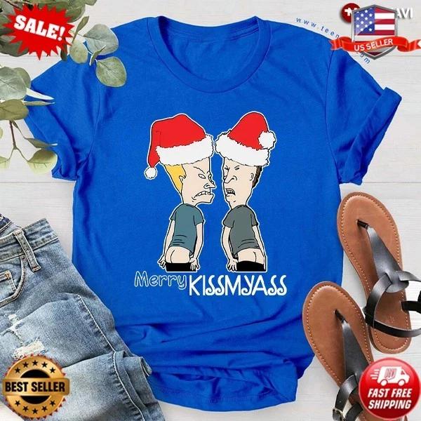 

Beavis and Butt-Head Merry Kissmyass Christmas T-Shirt Christmas T-Shirt S-5XL 4XL