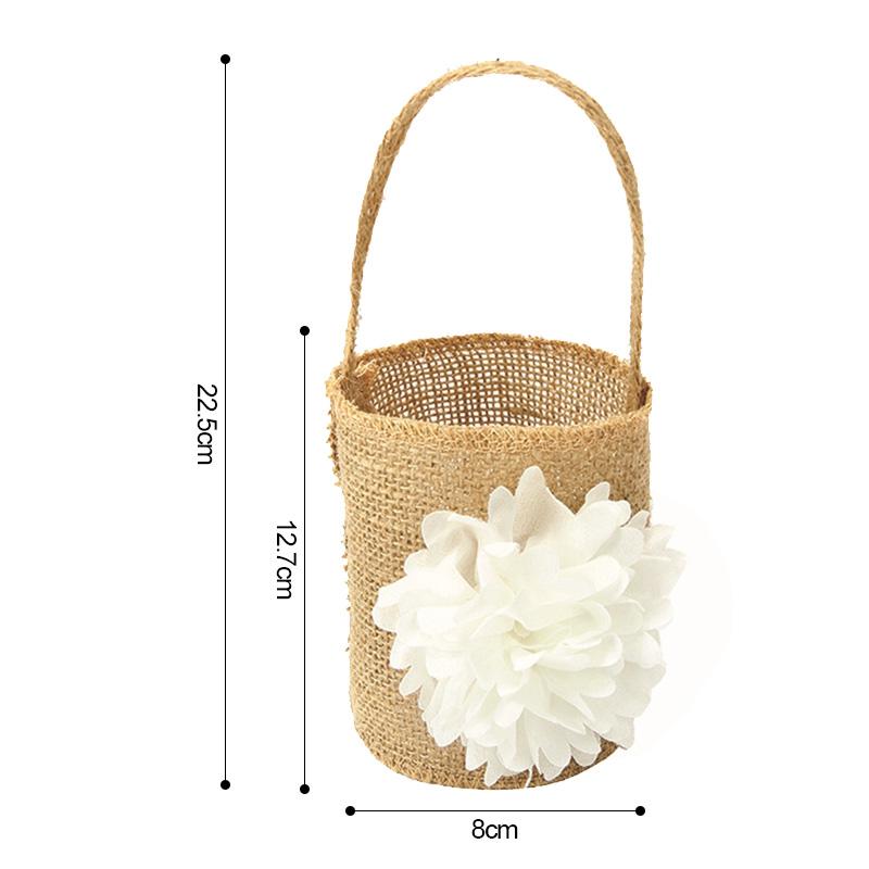 Wedding Lace Burlap Flower Basket Linen Handle Vintage Rustic Wedding Ceremony Table Decoration Baby Shower Party Candy Gift Bag