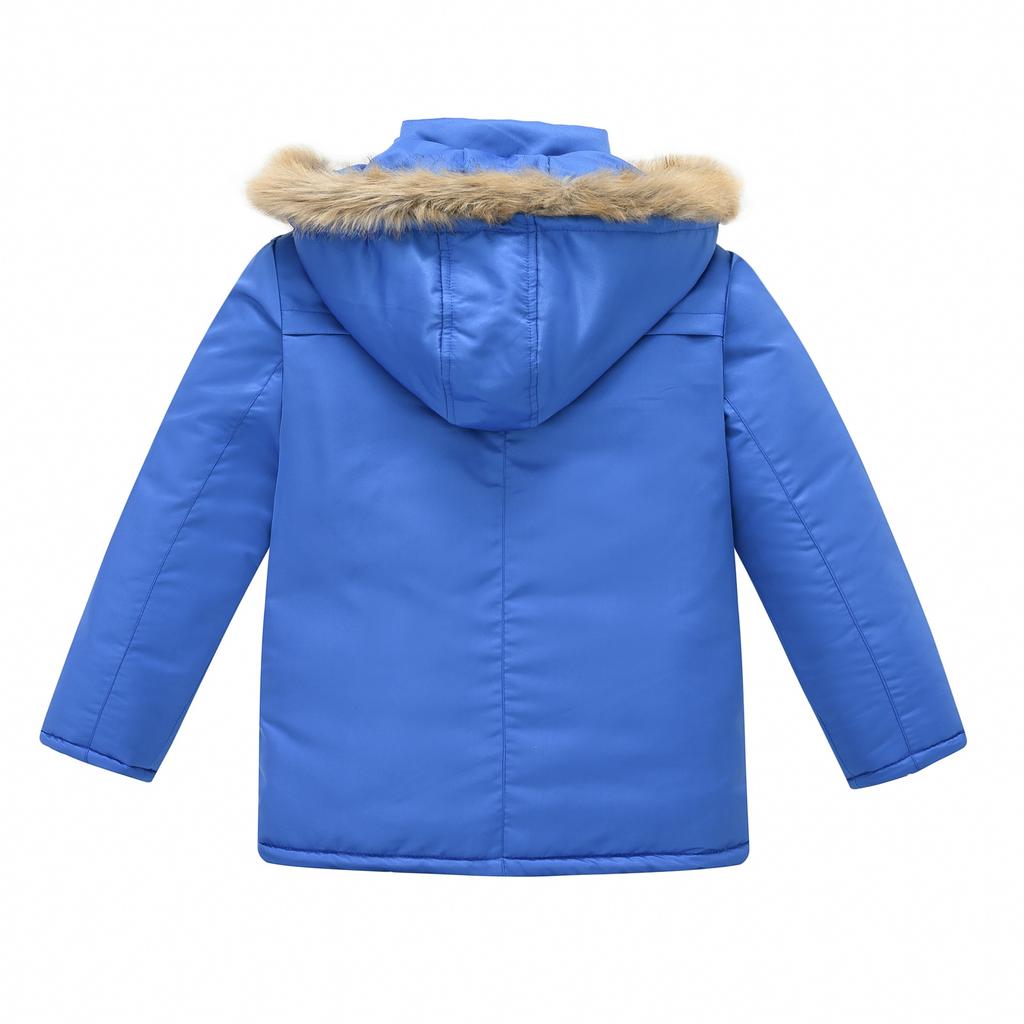 Middle and Big Children's Cotton Jacket Solid Color Thickened Warm Rushing Jacket Boys and Girls Hair Collar Removable Hooded Jacket