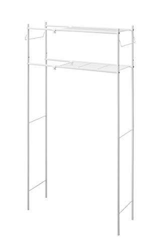 Pearl Metal Storage Laundry Rack with Towel Rack, Adjustable Width, and Adjustable Lower Shelf Height, Matte White, Stylish, N-7751