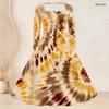 Women Plus Size Square Neck Long Sleeve Printed Tie Waist A Line Dress