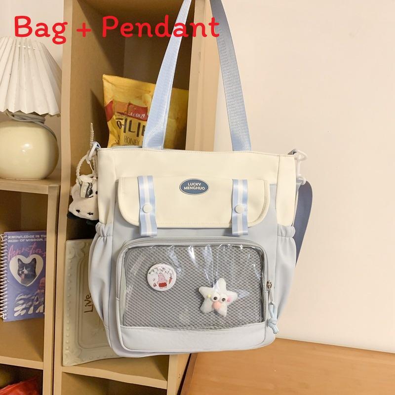 

College Style Nylon School Backpack With Design For Teens And Students Blue B