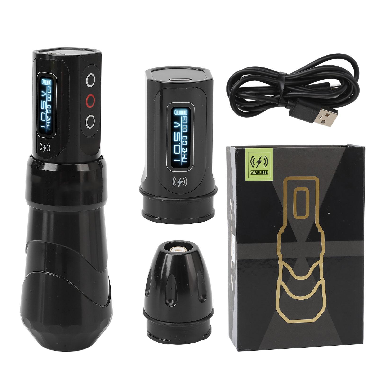 Беспроводная тату-машинка-ручка, двойная батарея 2000 мАч, преобразователь, роторная тату-ручка для картриджей для Li Black