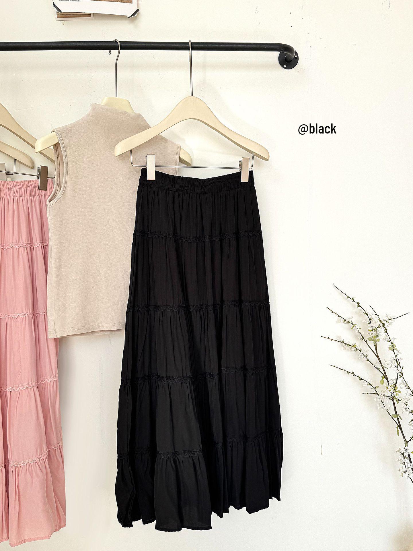 Blue Korean-Style A-Line Puff Skirt - High Waist, Mid-Length, for Spring/Summer 2026 One Size чёрный