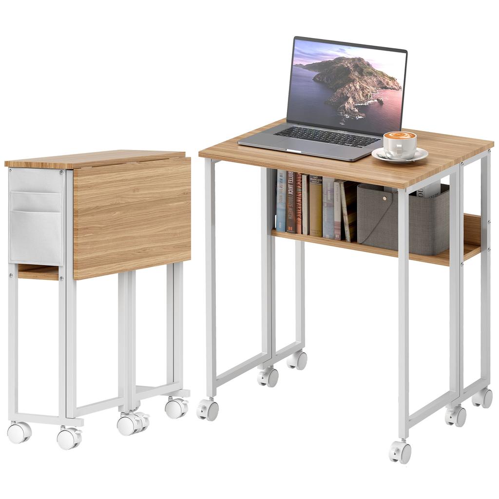 63 Cm Drop Leaf Writing Work Desk - Natural Wood Finish