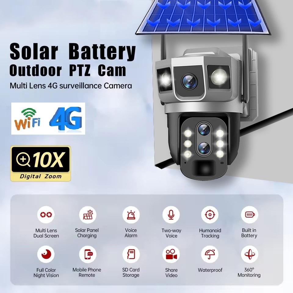 WIFI/4G Solar-powered Surveillance Camera, High-definition Lens PIR Sensor, Night Vision Waterproof IP Camera, CCTV Security Monitor