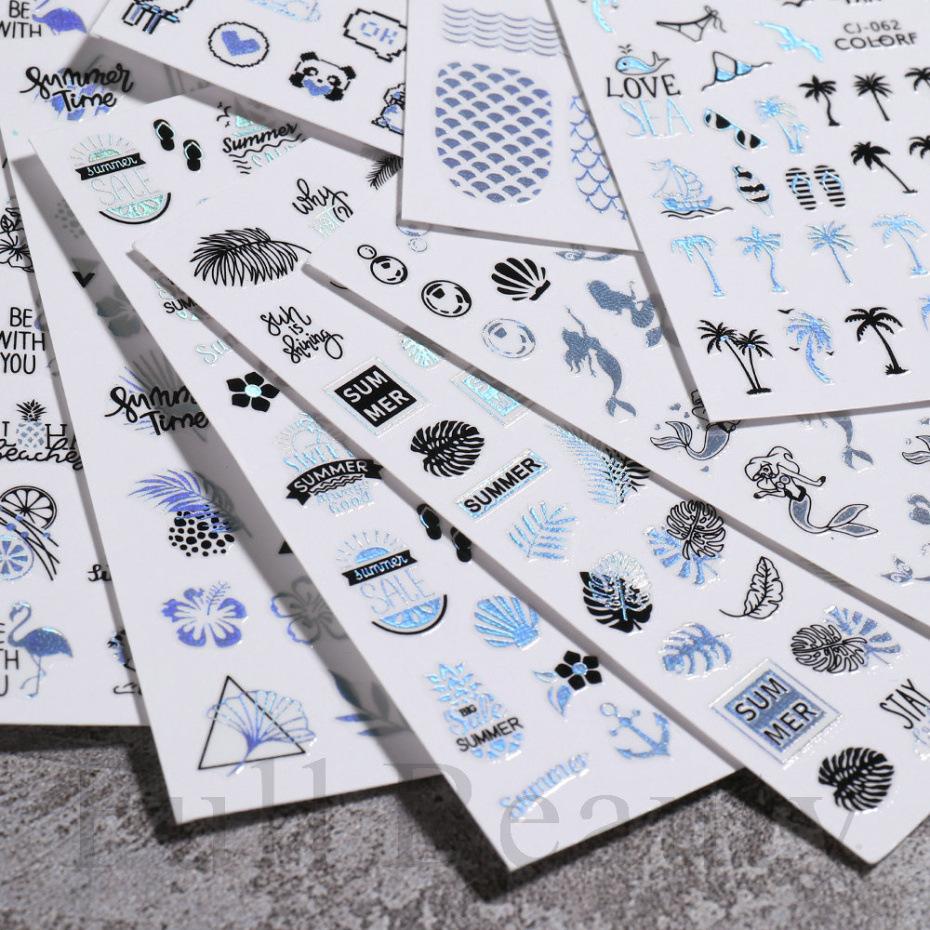 Water Transfer Nail Art Laser Ice Cream Summer 3D Sticker Ocean Manicure Decal Fashion