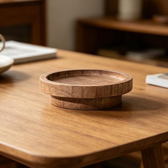 Candle Holder Tray, Round Wood Decorative Candle Plate, Rustic Tealight Pillar Candle Tray for Farmhouse, Kitchen, Coffee Table Decor