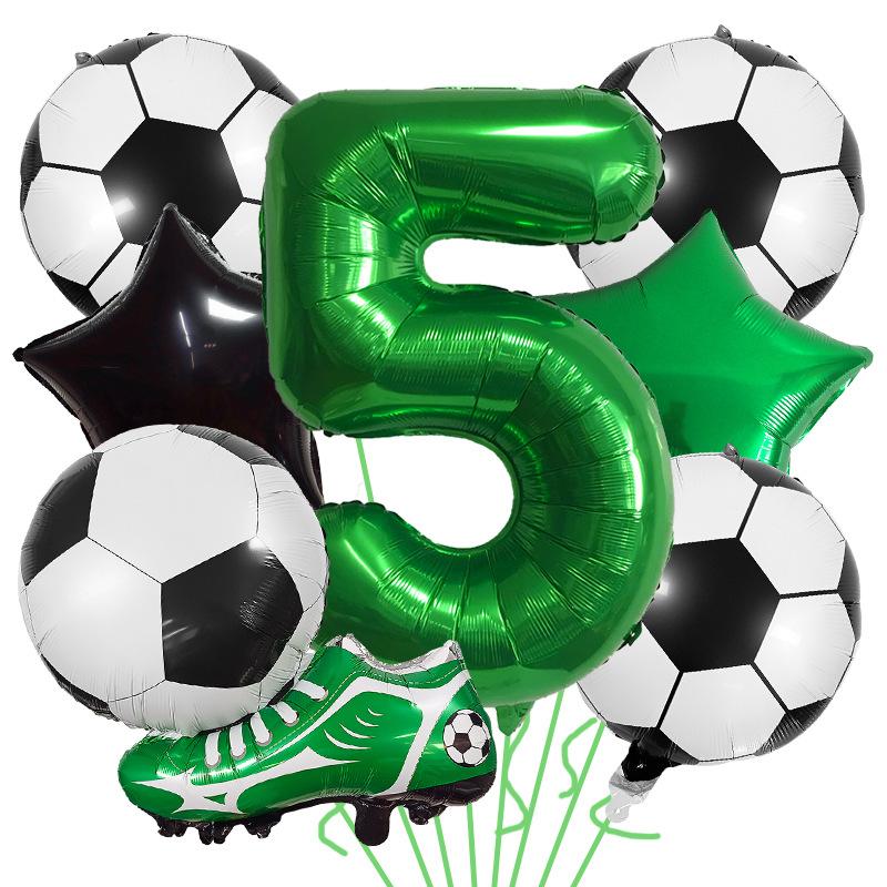 7pcs Football Shoes Pentagram Balloons 32 Inch Green Numbers 1-9 Balloon Set Birthday Party Decoration Soccer Photography Props