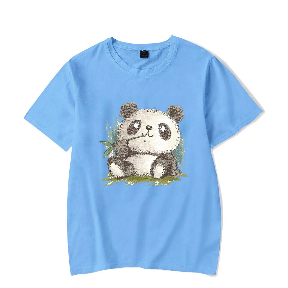 Cute Panda Print T-shirts For Women Summer Lovely Short Sleeve Casual Round Neck T-shirts Ladies Creative Personalized Tops