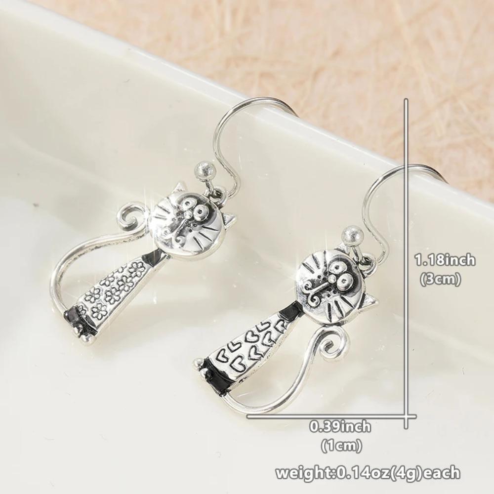 1Pair Cat Cat Style Pendant Earrings Copper Asymmetric Design Earrings Retro Punk Earrings Gift
