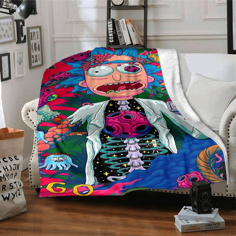 1 szt. Koc Rick i Morty Lekki flanelowy narzuta na sofę, łóżko, podróż, kemping, salon, biuro, kanapę, krzesło i łóżko