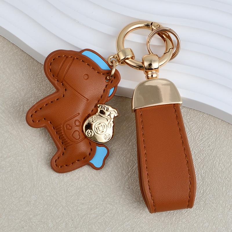 Immediately rich hand rope keychain, leather cartoon pony pendant couple bag Internet celebrity car keychain