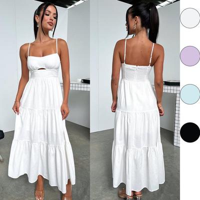 European & American Women's Solid Color Elegant Low-Cut Swing Maxi Skirt