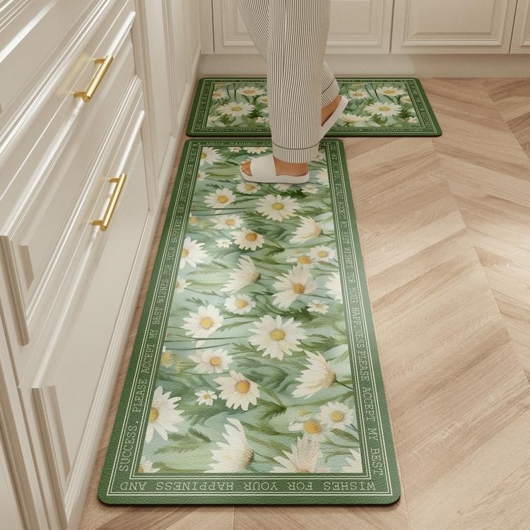 Carpet for Kitchen Floor Mat Pvc Leather Waterproof Non-slip Long Rug Anti-fatigue Foot Mats Pink Flower Home Decoration Rugs