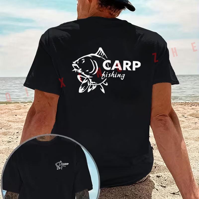 Carp Fishing graphic Motorcycle T-Shirt Cotton Double-Sided Print Men‘s Casual Short Sleeve Sum