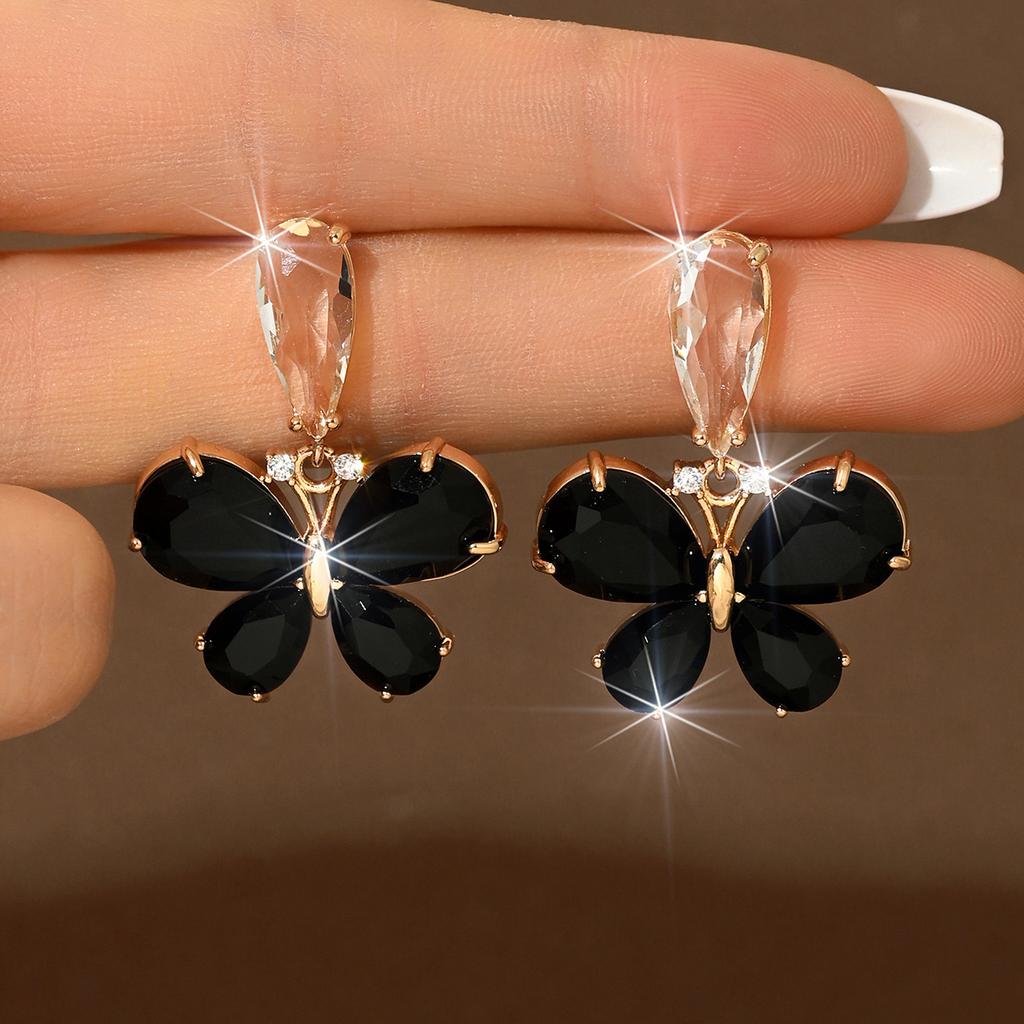 Korean-Style Exquisite Niche Diamond-Encrusted Butterfly Earrings, Simple Fashion Temperament Gentle Commuter Earrings