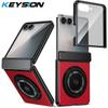 KEYSION Pouzdro s magnetickým prstenovým stojánkem otočným o 360° pro MagSafe pro Samsung Galaxy Z Flip 7 5G Kryt telefonu s pantem s ochranou displeje