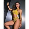 European and American Popular Women's Sexy Lingerie Semi Transparent Hanging Neck Bra Underwear Mesh Suit