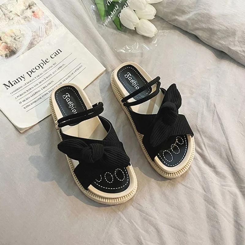 Mode Schleifensandalen 2024 Sommer Höhenerhöhende Dicke Lässige Flache Schuhe Weiche Sohle Strandslipper Luxussandalen Designer