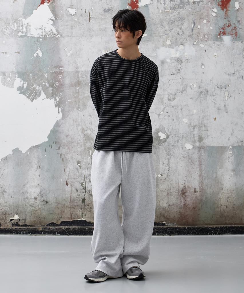 AGOD Camicia Henley con Bottoni Laterali a Righe Manica Lunga [Nero]