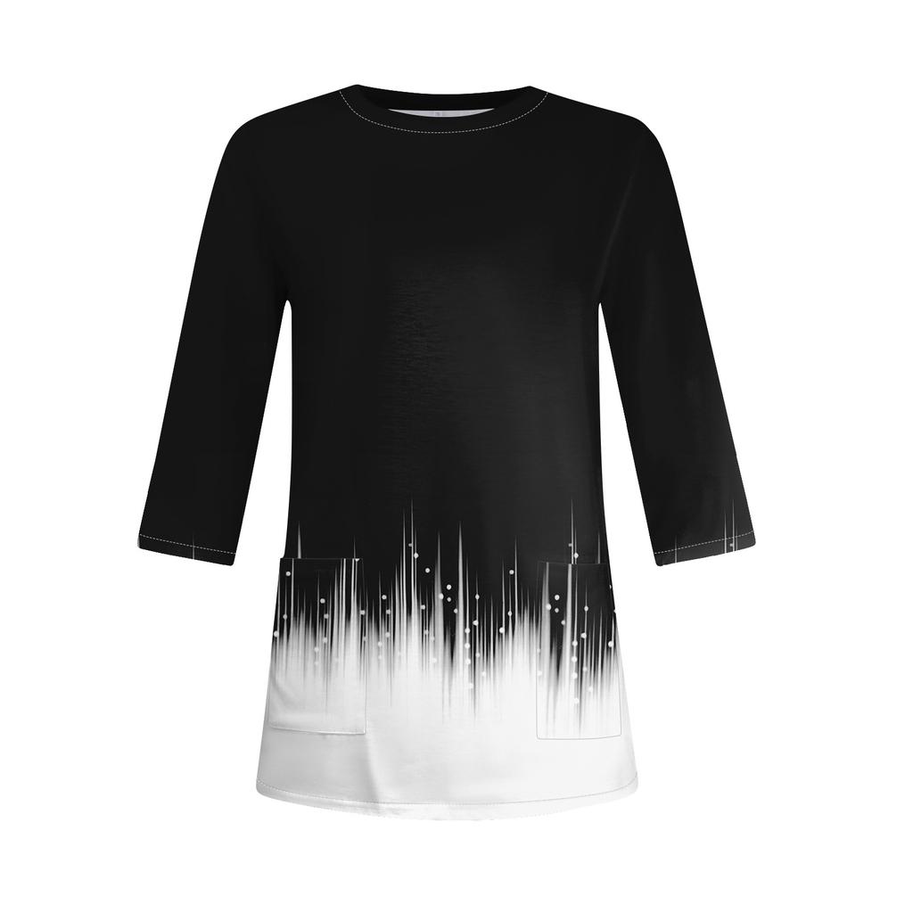 3/4 Sleeve Tops For Women T-Shirt Casual Print Tops T Shirt Round Neck Pullover  Blouse