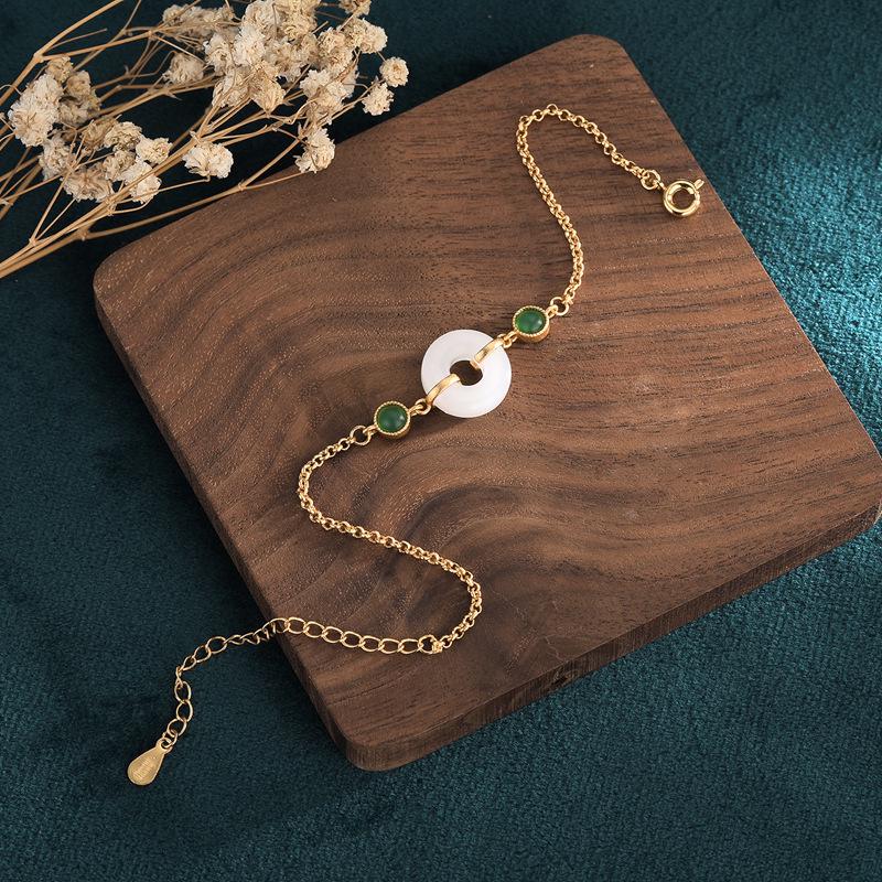 2021 Summer Palace-Style Hanfu Accessory: Women's Imitation Hetian Jade Safety Buckle Bracelet