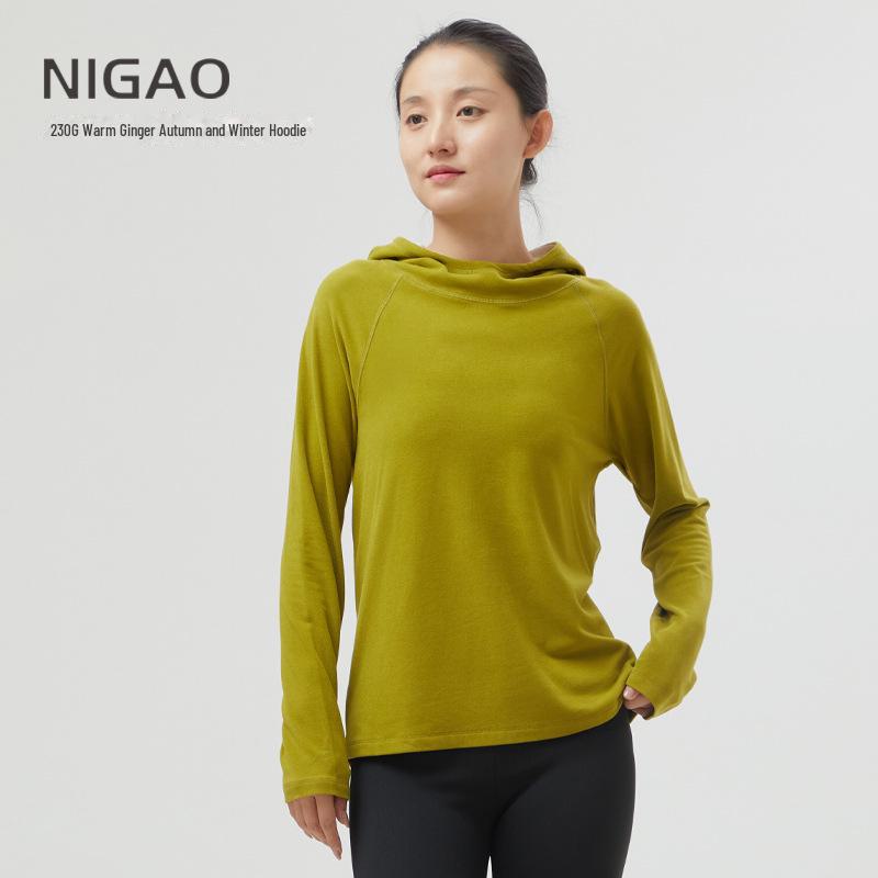 Women's Warm Ginger Velvet Hoodie: Versatile Spring/Autumn Solid Color Top