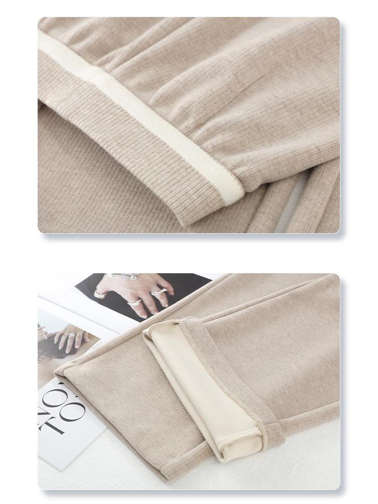 Women's Beige Acetate Wool Wide-Leg Pants - New 2024 Autumn/Winter Casual Straight-Leg Design